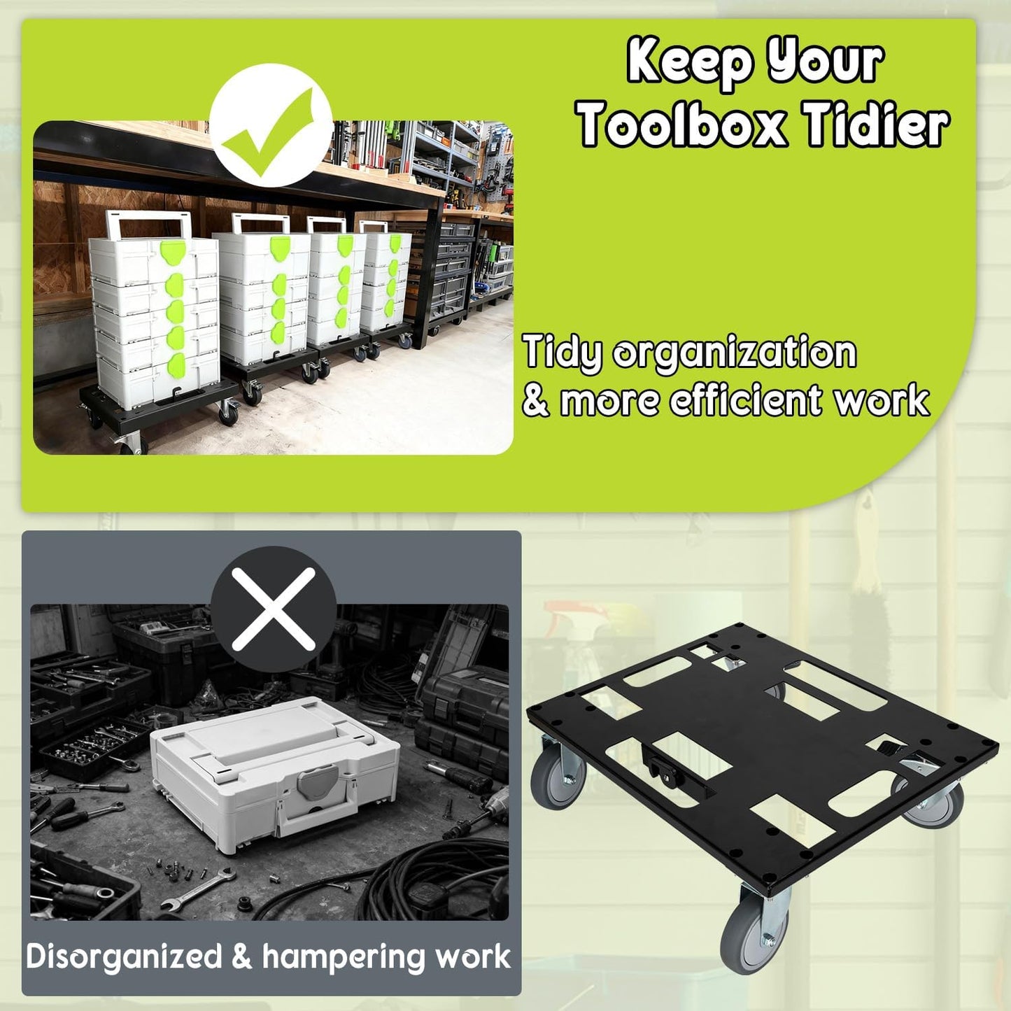 Metal Tool Box Cart for Festool with 4 Rollers, Black Organizer Cart for Festool for Easy Transport
