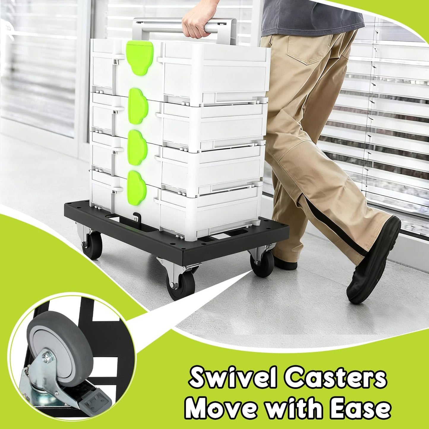 Metal Tool Box Cart for Festool with 4 Rollers, Black Organizer Cart for Festool for Easy Transport