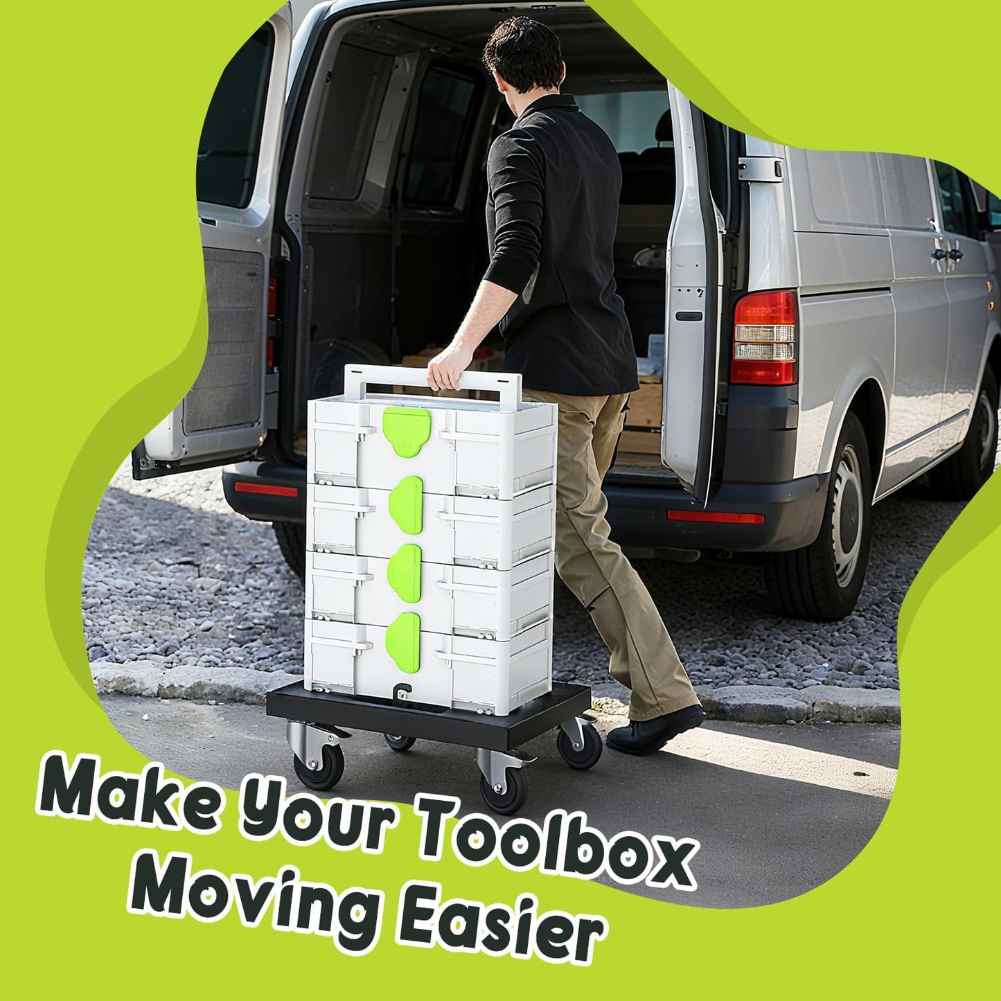 Metal Tool Box Cart for Festool with 4 Rollers, Black Organizer Cart for Festool for Easy Transport