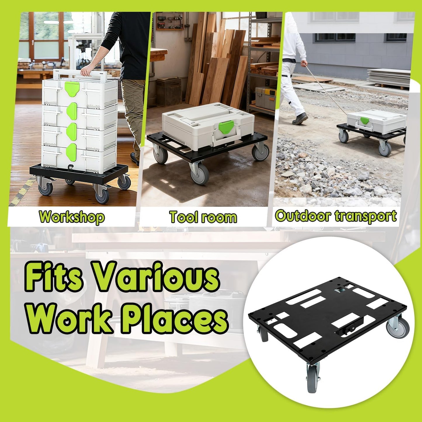 Metal Tool Box Cart for Festool with 4 Rollers, Black Organizer Cart for Festool for Easy Transport