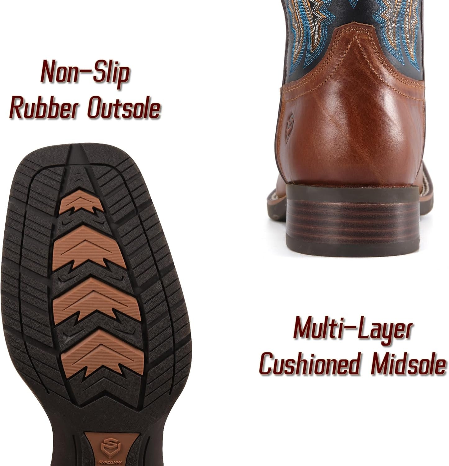 Men’s Square Toe Work Boot,Pull On Leather Wellington Boots, Durable Classic Slip Resistant Soft Toe Cowboy Boot