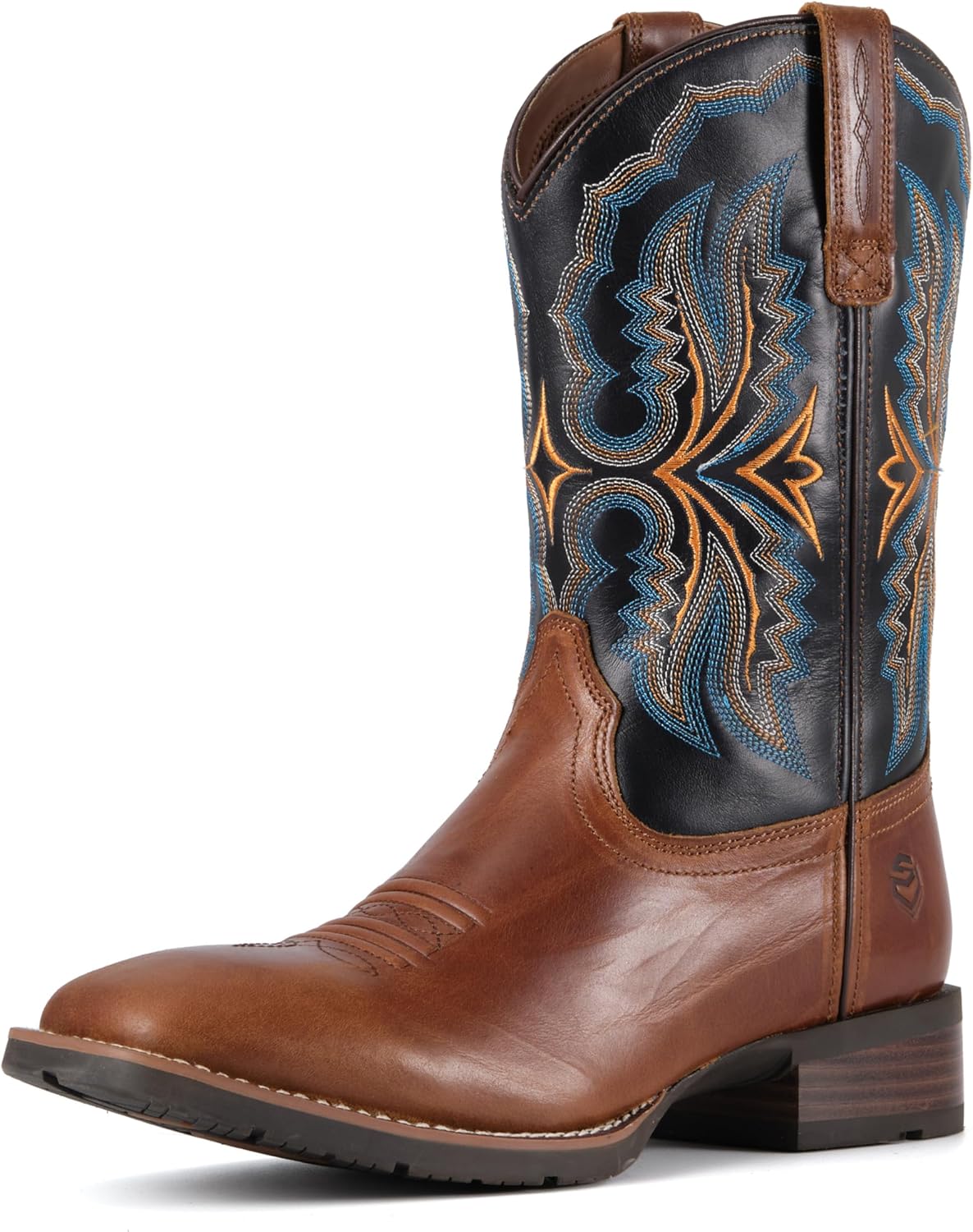 Men’s Square Toe Work Boot,Pull On Leather Wellington Boots, Durable Classic Slip Resistant Soft Toe Cowboy Boot