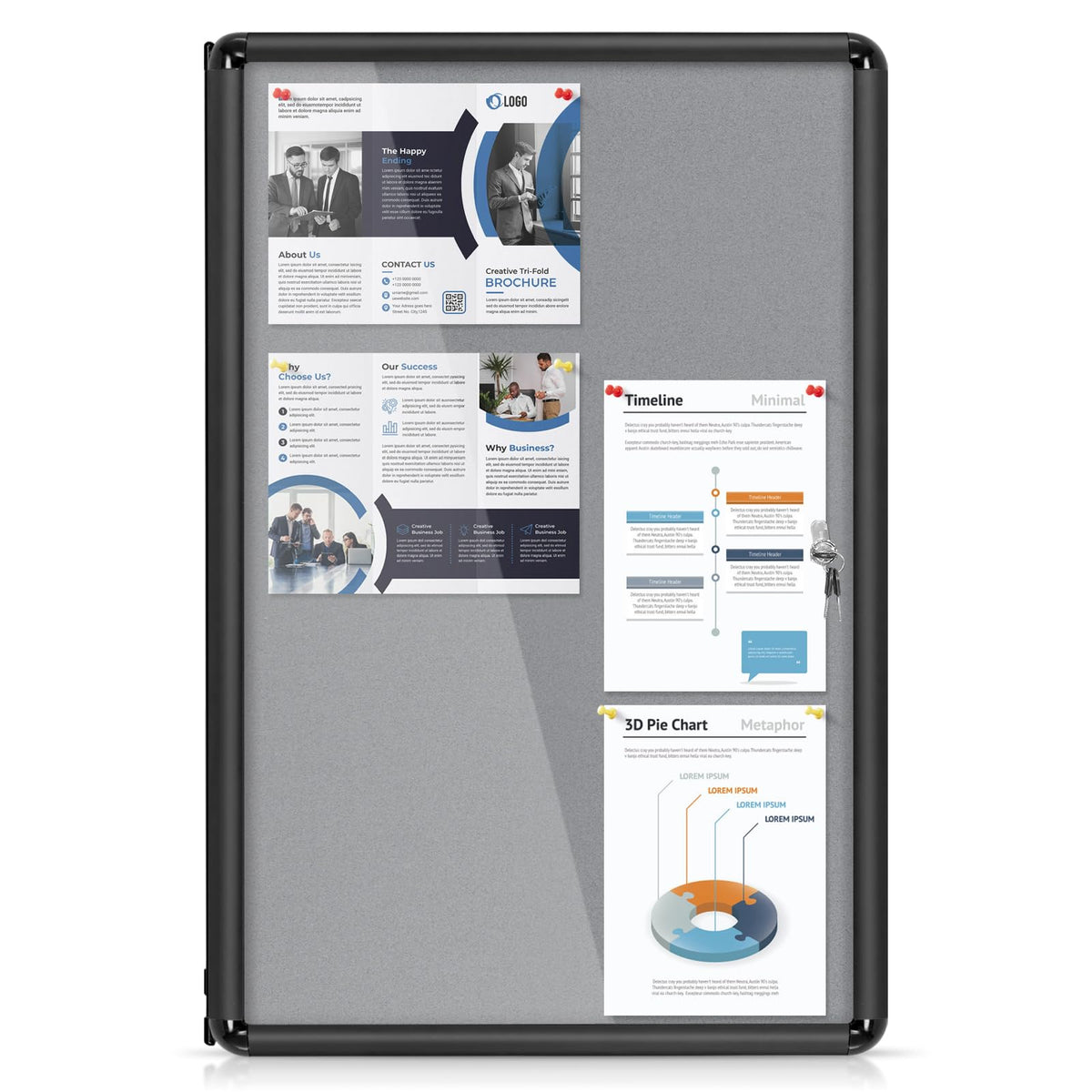 Enclosed Bulletin Board 36x24 in, Lockable Felt Board Bulletin Board for Office School Home Commercial, Tamperproof and Shatter Resistant, Black Aluminum Frame, Grey Felt Grey Felt 36x24 in