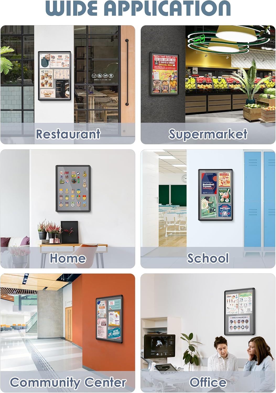 Enclosed Bulletin Board 36x24', Lockable Felt Board, Black Aluminum Frame, Grey Felt