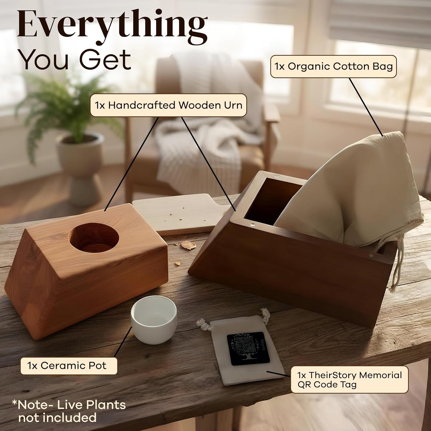 Handcrafted Wood Urn, Personalized Digital Memorial Keepsake Box, Scannable Tag for Story Sharing for Photos