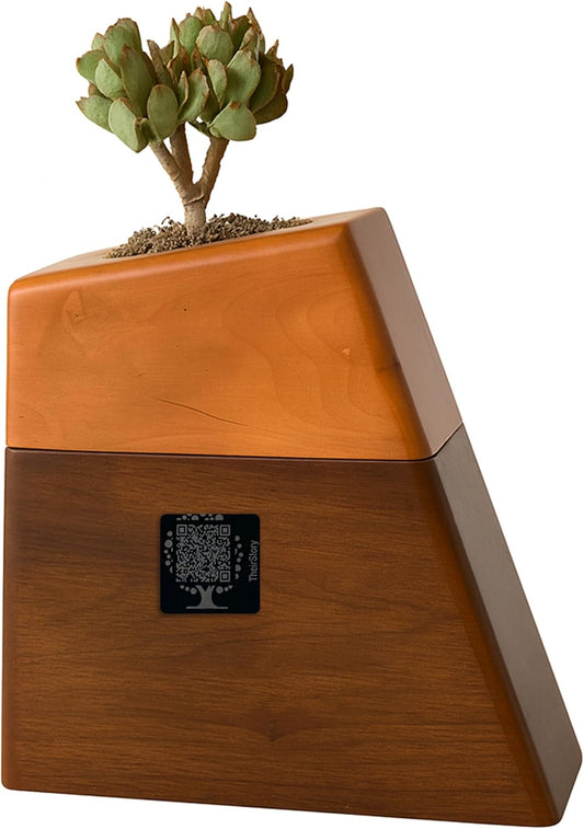 Handcrafted Wood Urn, Personalized Digital Memorial Keepsake Box, Scannable Tag for Story Sharing for Photos