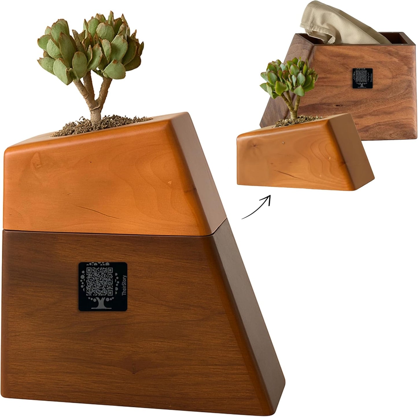 Handcrafted Wood Urn, Personalized Digital Memorial Keepsake Box, Scannable Tag for Story Sharing for Photos
