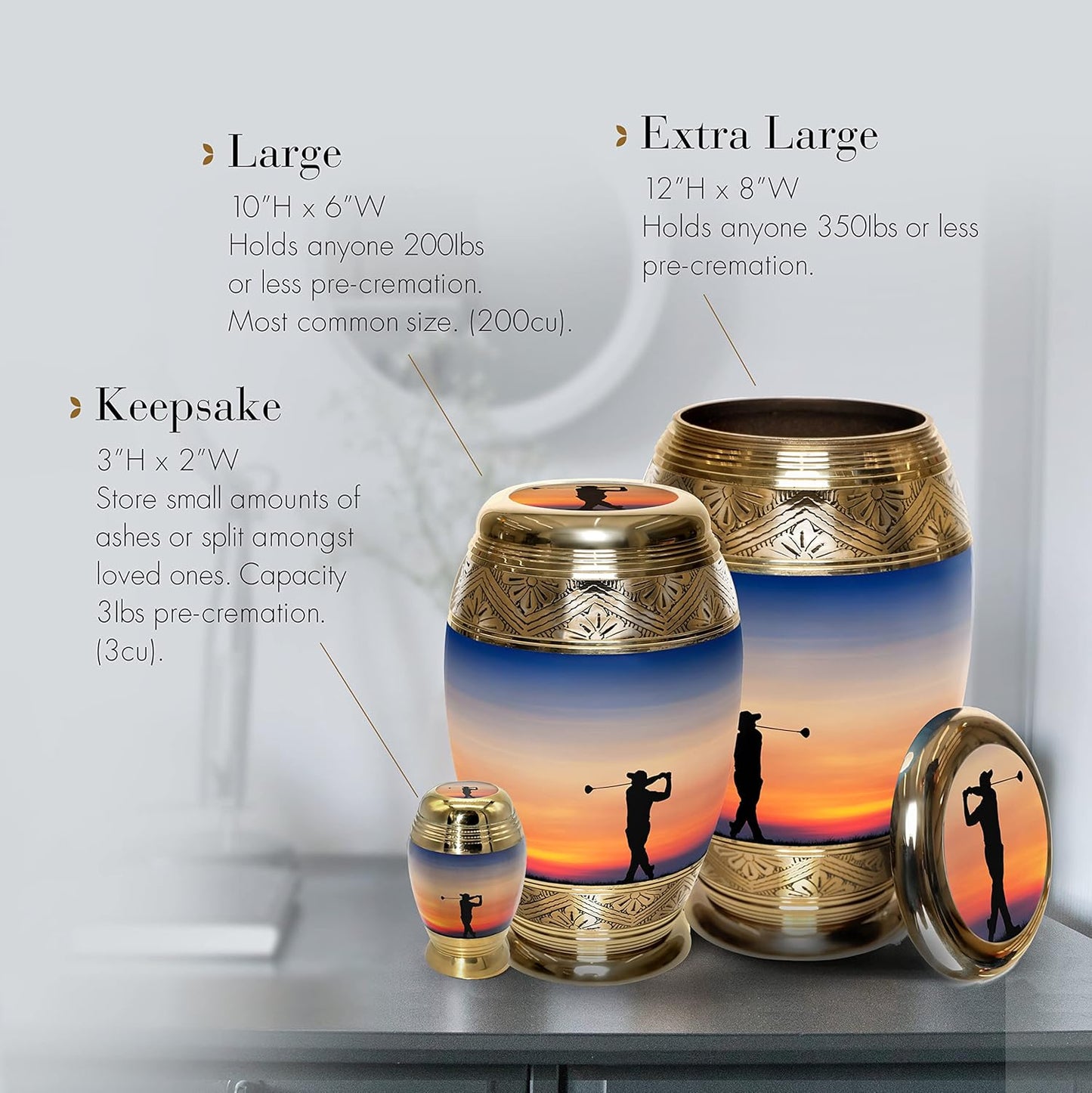 Gone Golfing Keepsake Urns for Human Ashes with Velvet Gift Box, Small Urn, Small Keepsake Urn, Set of 4