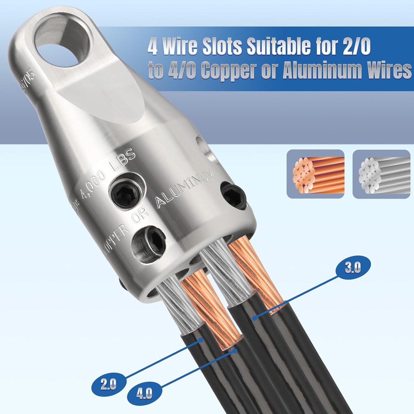 Wire Pulling Grip, 69705 Jr, w/ 4000 lbs Max Pull Strength,for 2/0 to 4/0 Copper or Aluminum Wires
