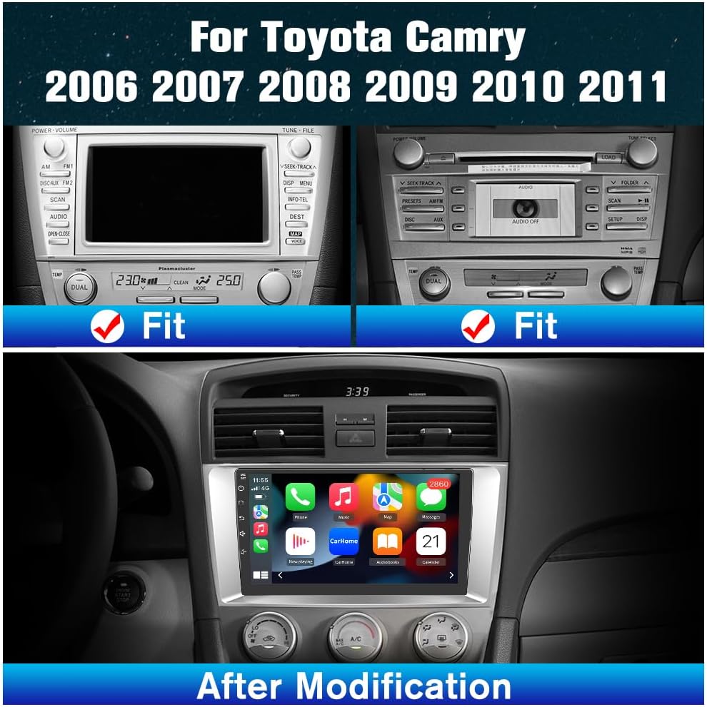 Android 13 Car Radio Stereo for Toyota Camry 2006-2011 Wireless CarPlay Android Auto 2G+32G