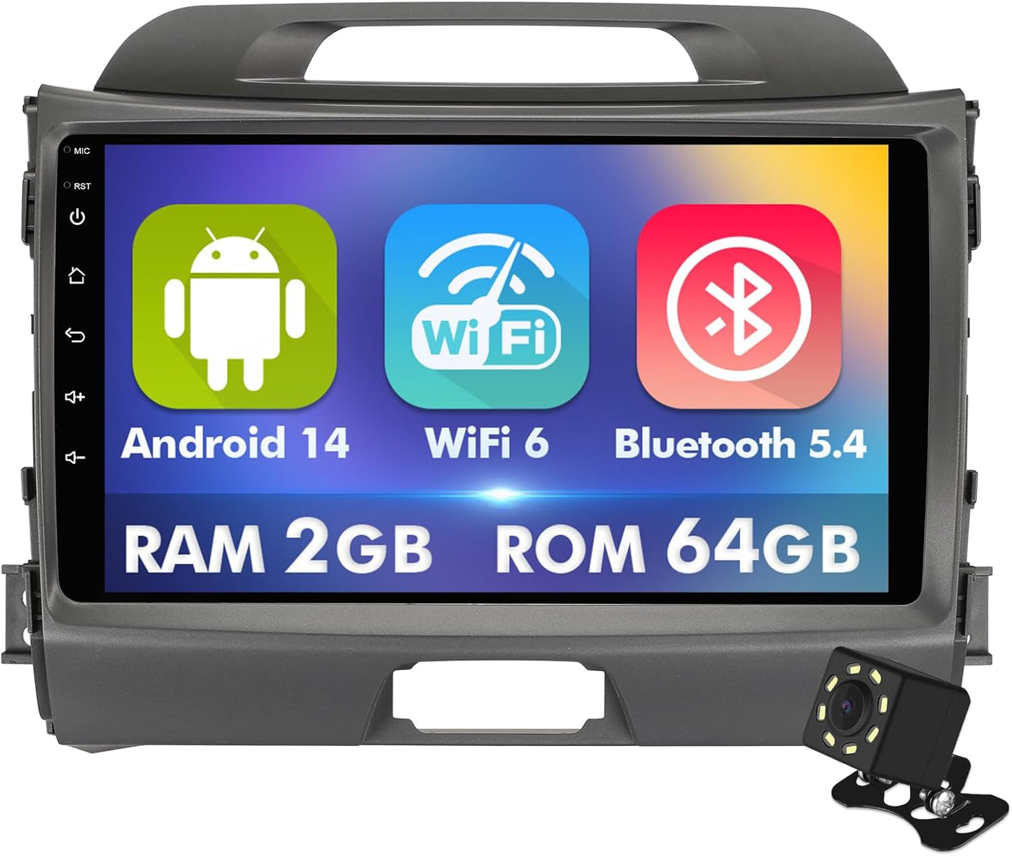 9 Inch IPS Touchscreen Android 14 Car Stereo for KIA Sportage 3 2010-2016, with Wireless CarPlay & Android