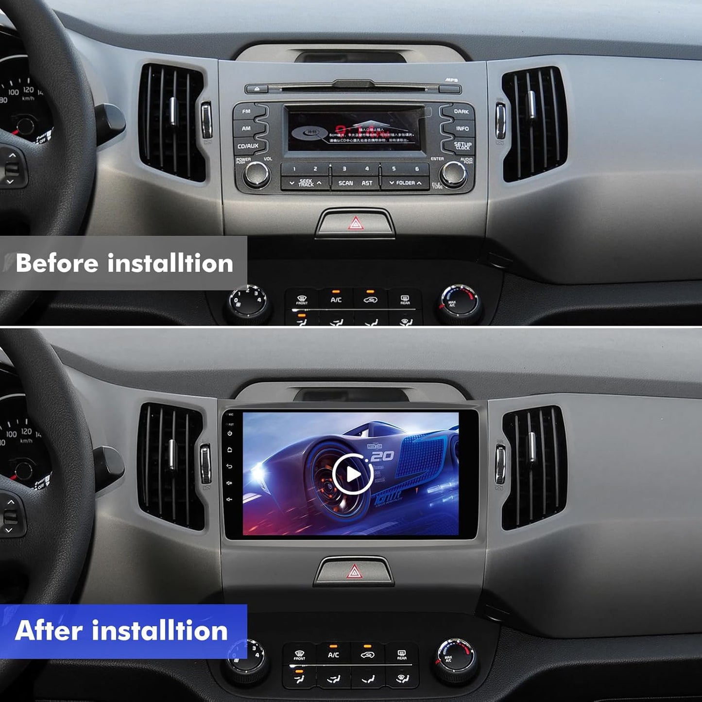 9 Inch IPS Touchscreen Android 14 Car Stereo for KIA Sportage 3 2010-2016, with Wireless CarPlay & Android