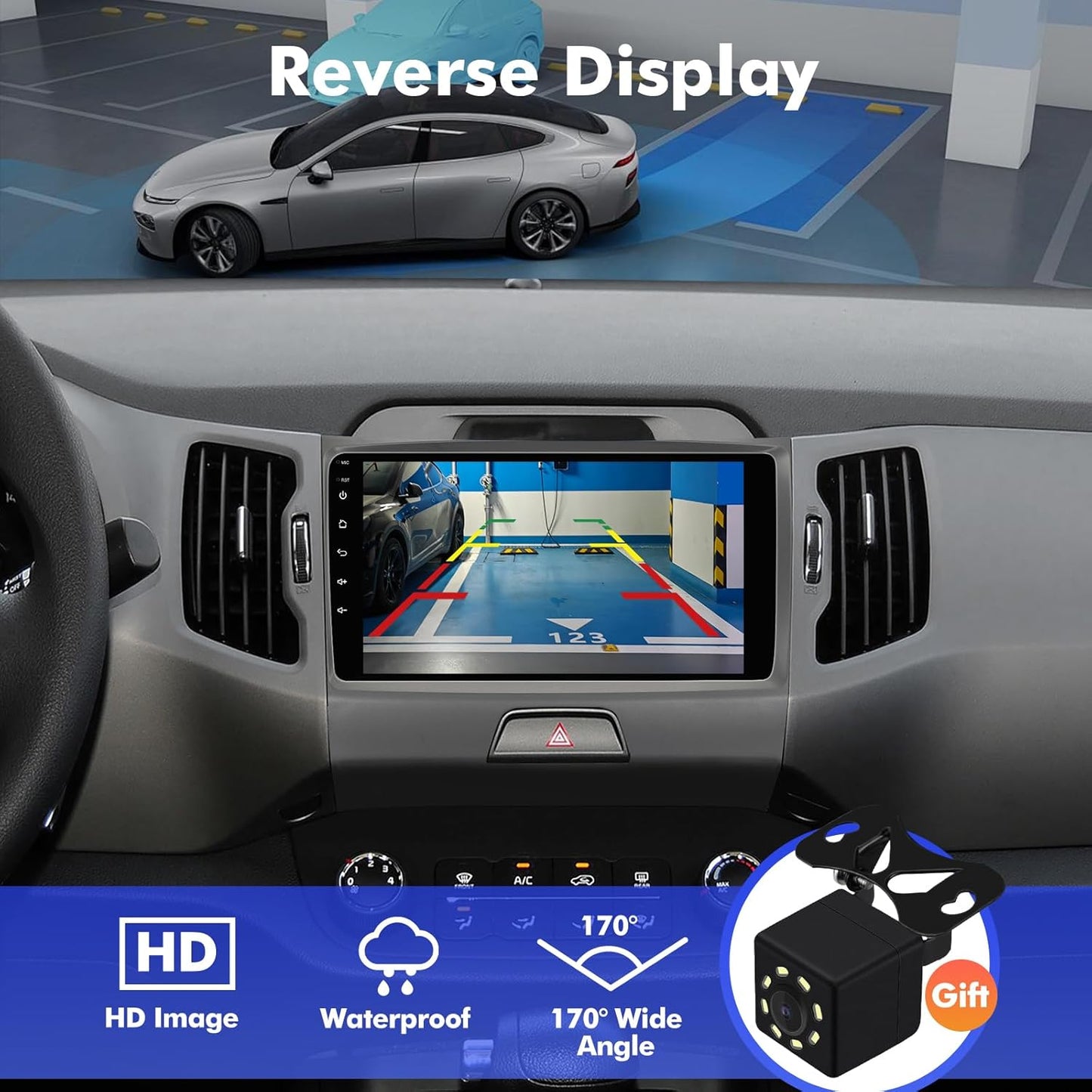 9 Inch IPS Touchscreen Android 14 Car Stereo for KIA Sportage 3 2010-2016, with Wireless CarPlay & Android