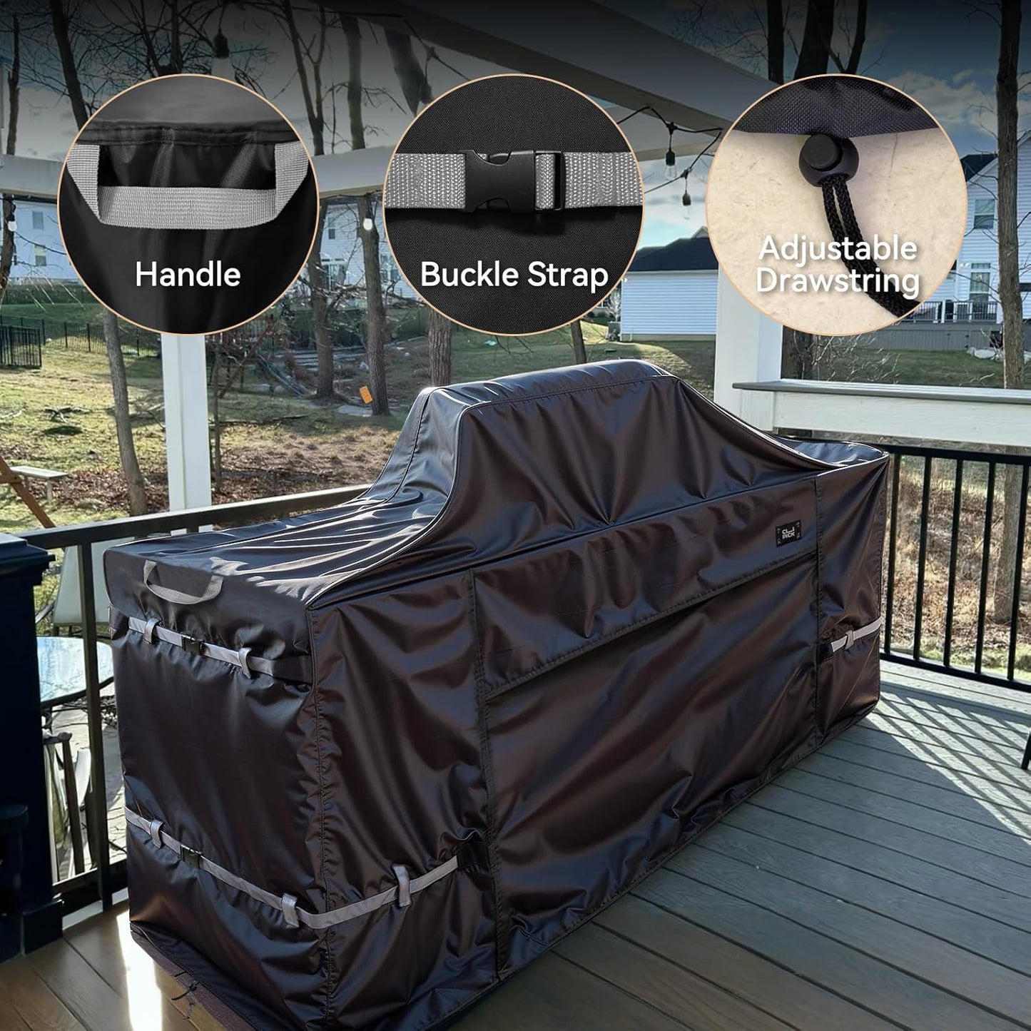 86 Inch Island Grill Cover,600D Heavy Duty Waterproof BBQ Covers, Tear & Fade Resistant, Air Vent, Black