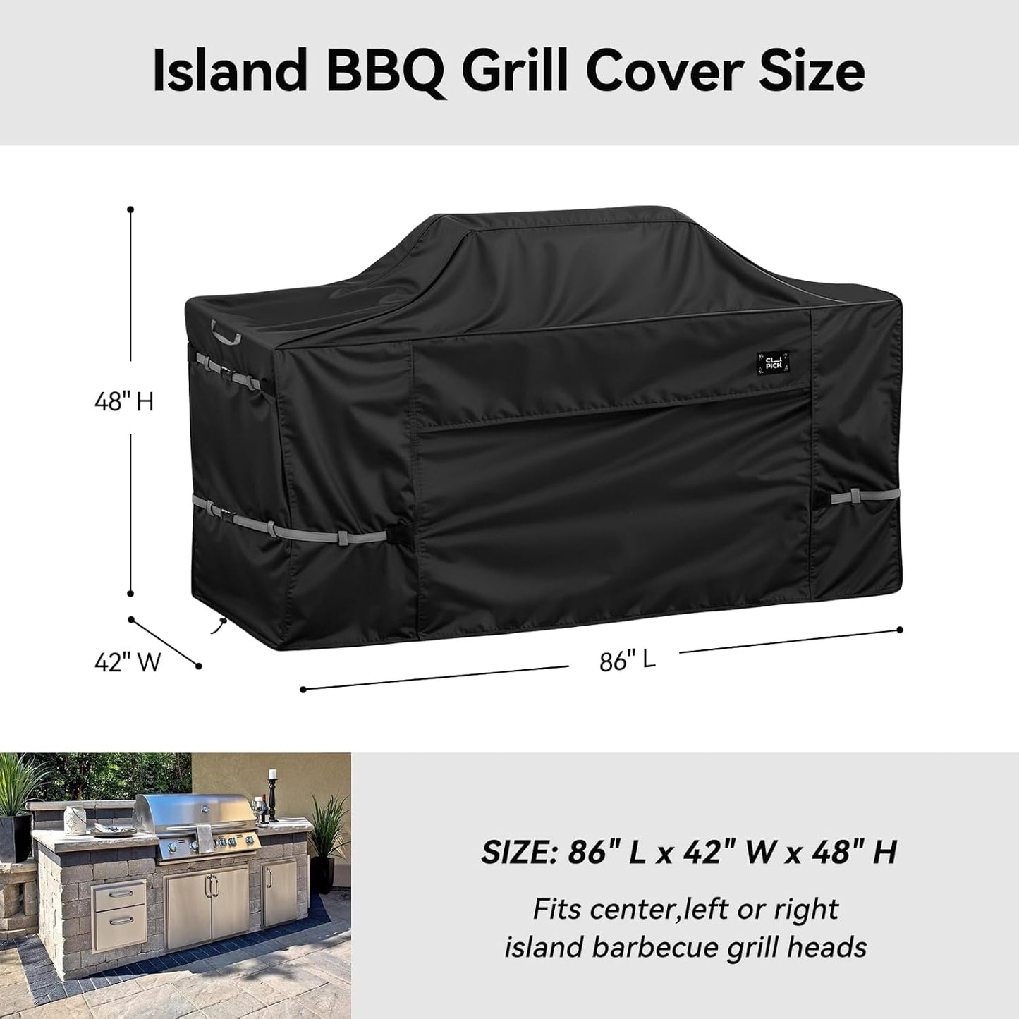 86 Inch Island Grill Cover,600D Heavy Duty Waterproof BBQ Covers, Tear & Fade Resistant, Air Vent, Black