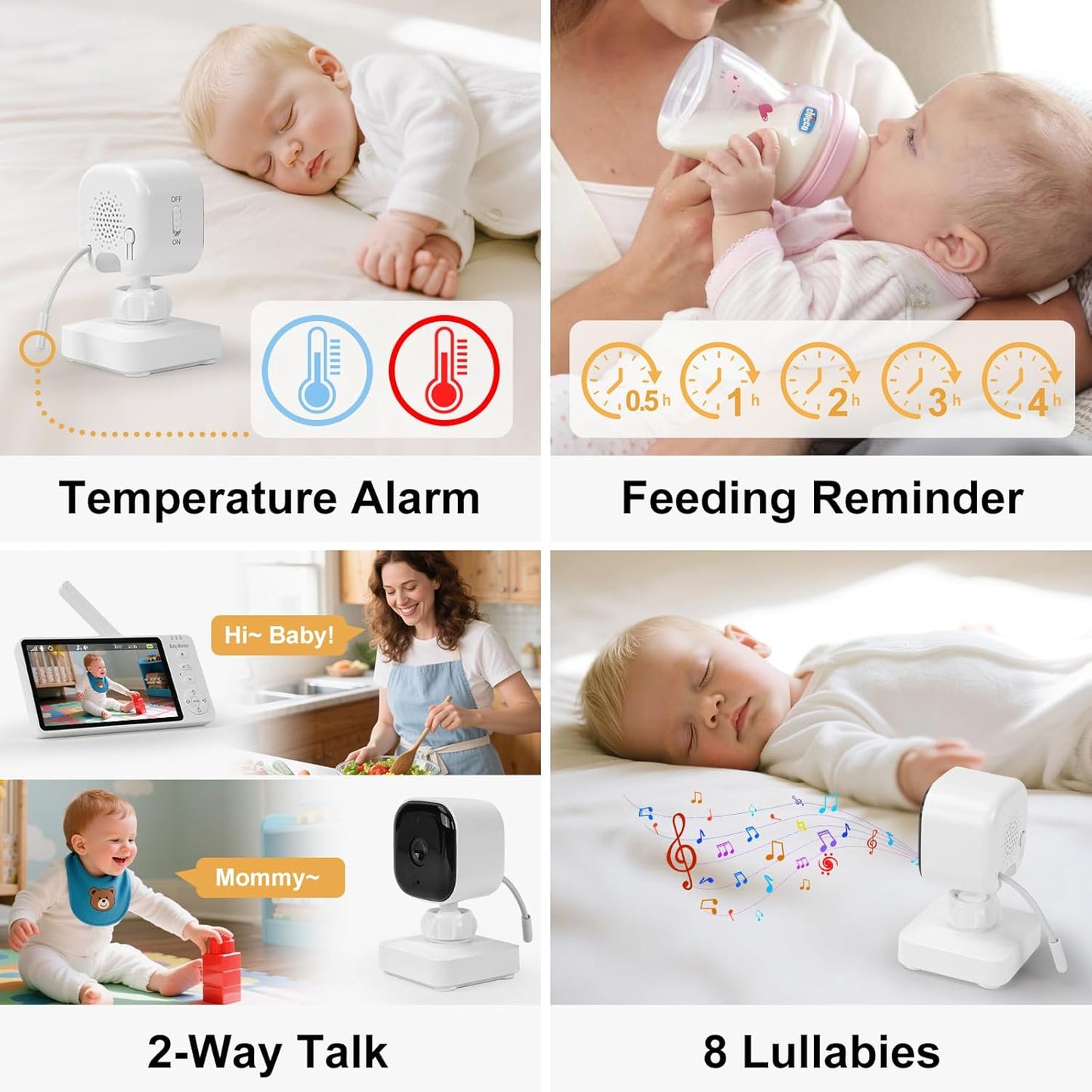 2000mAh Wireless Baby Car Camera 3500mAh Monitor Auto On/Off, No Wifi, Zoom/Night Vision/Temp/Feeding/2-Way Talk