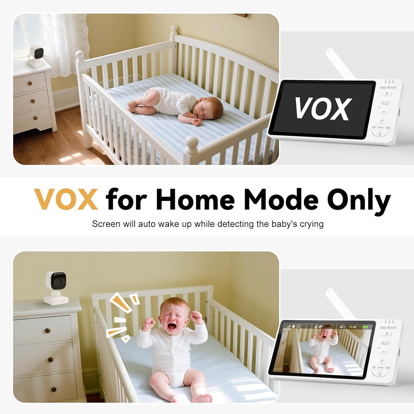 2000mAh Wireless Baby Car Camera 3500mAh Monitor Auto On/Off, No Wifi, Zoom/Night Vision/Temp/Feeding/2-Way Talk