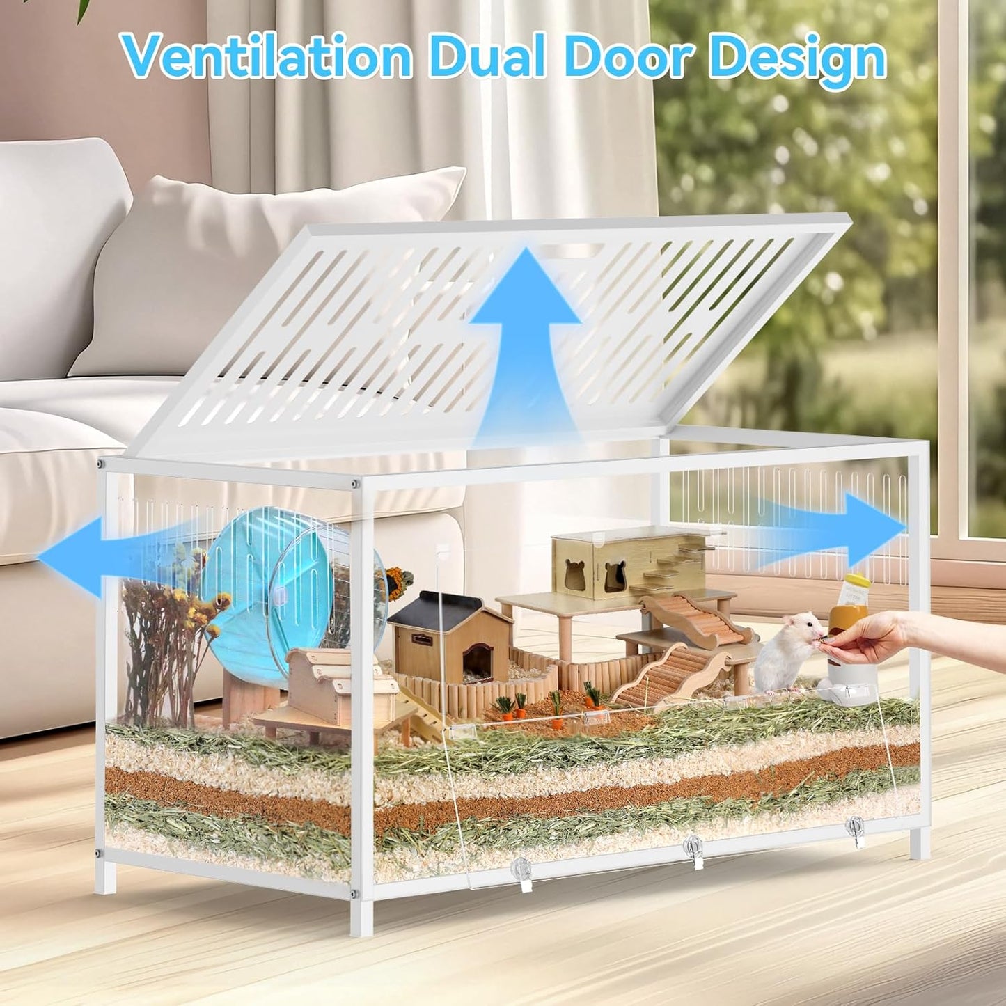 Chew-proof Large Hamster Cage Guinea Pig Cages,Habitat Stackable with Top Access, 40.5”L x 22”W x 20.8”H, White