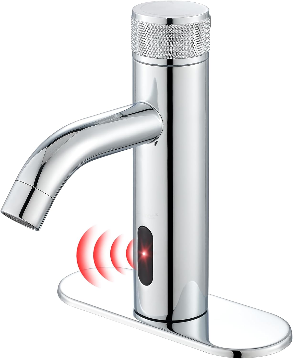 Touchless Bathroom Faucet with Automatic Sensor Function, Hole Cover Plate, Countertop Temp Adjustment, Chrome