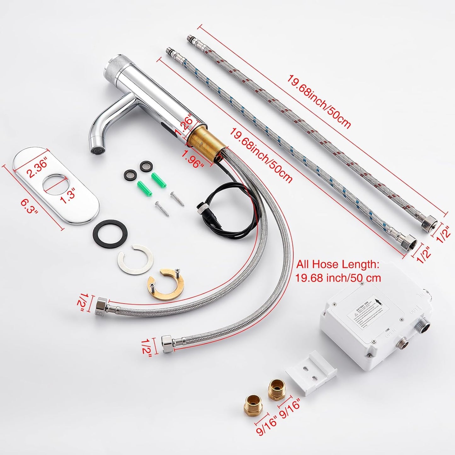 Touchless Bathroom Faucet with Automatic Sensor Function, Hole Cover Plate, Countertop Temp Adjustment, Chrome