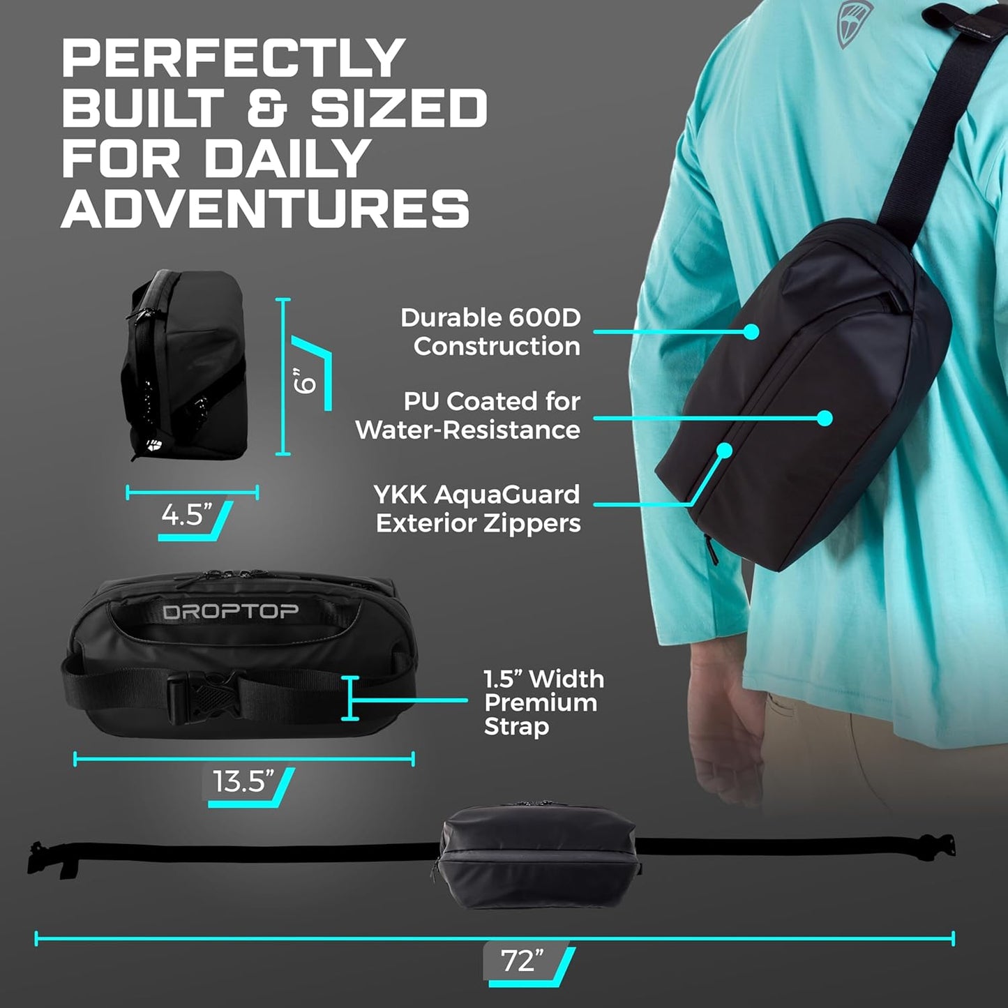 Large Performance Crossbody Sling Belt Bag Fanny Pack Tech Pouch, Includes Umbrella Inside, For Men & Women