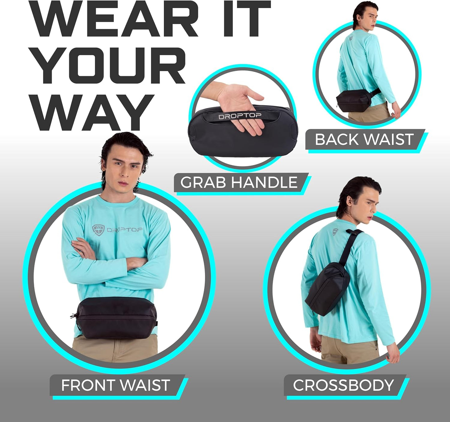 Large Performance Crossbody Sling Belt Bag Fanny Pack Tech Pouch, Includes Umbrella Inside, For Men & Women