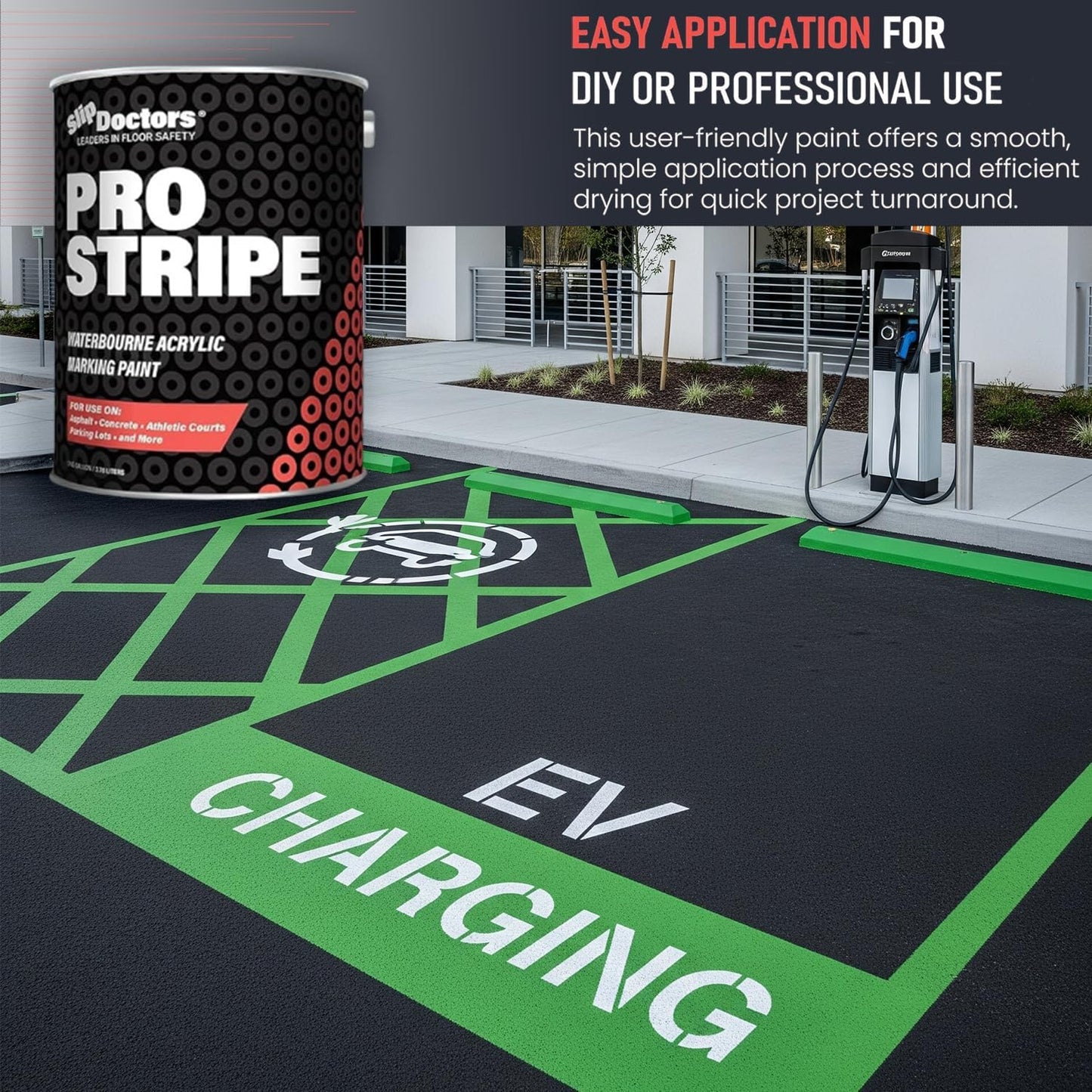 Pro Stripe Line Marking Paint, Neon Green Court, Parking Lots & Surface Restoration, (EV Green, 1 Gallon)