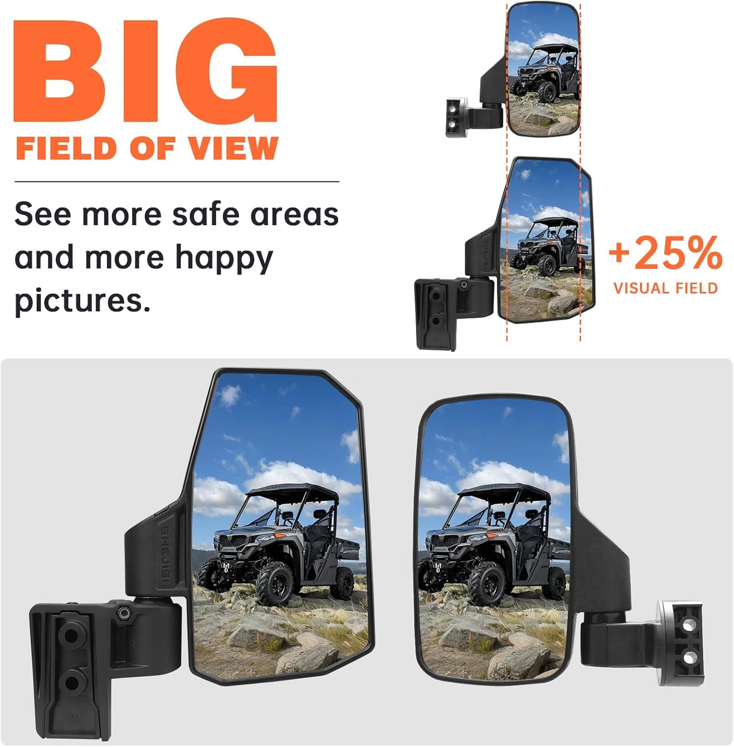 UTV XD 1500 Side Mirrors Door Mounted, Compatible Only with Polaris Ranger, Spring-Back Feature Easy Post-Folding
