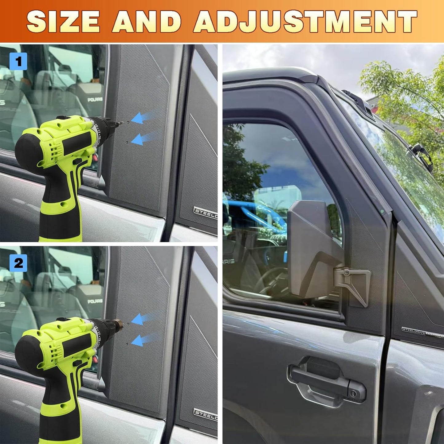 UTV XD 1500 Side Mirrors Door Mounted, Compatible Only with Polaris Ranger, Spring-Back Feature Easy Post-Folding