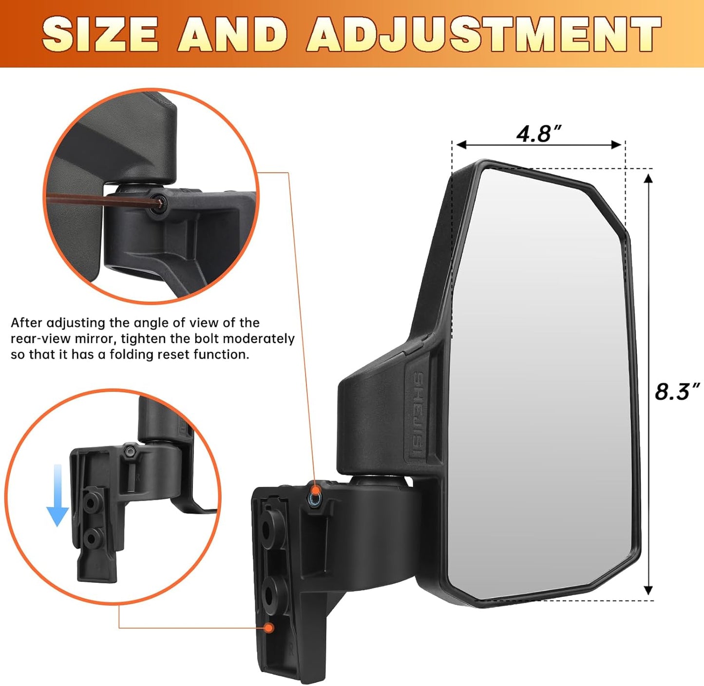 UTV XD 1500 Side Mirrors Door Mounted, Compatible Only with Polaris Ranger, Spring-Back Feature Easy Post-Folding