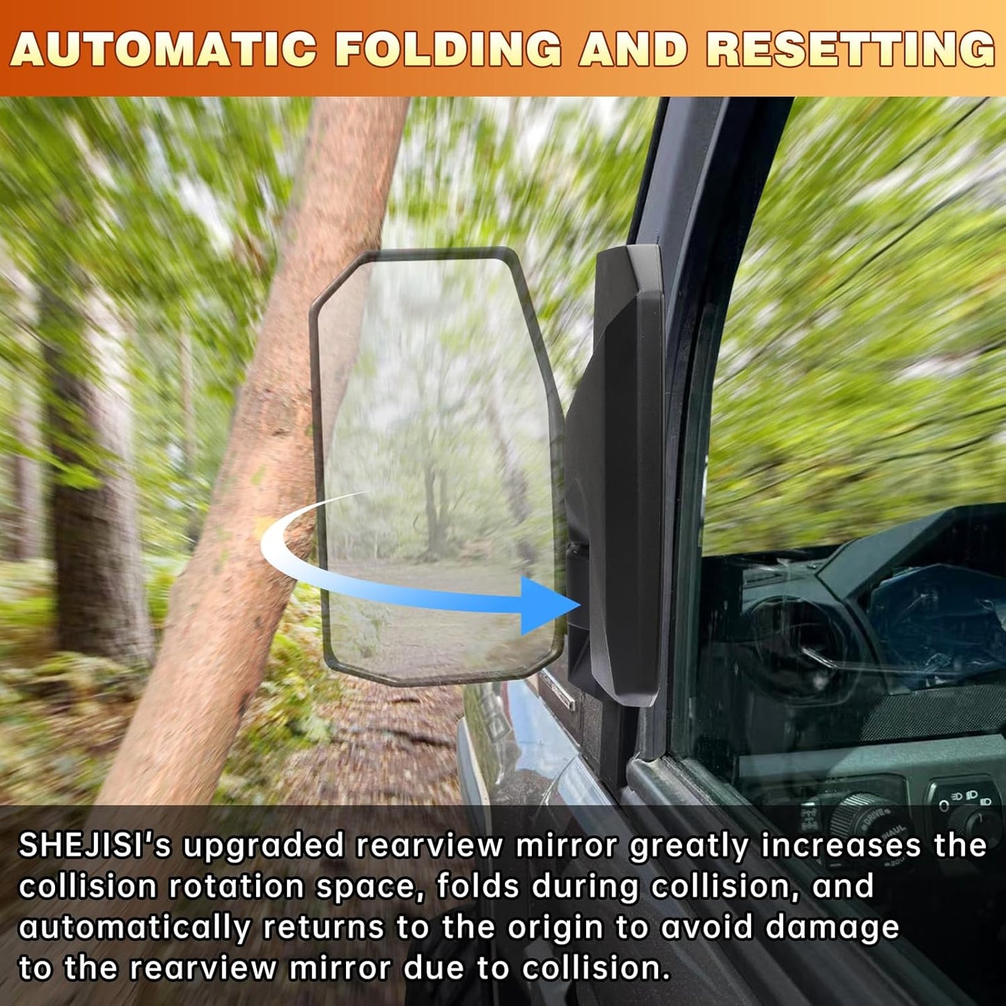 UTV XD 1500 Side Mirrors Door Mounted, Compatible Only with Polaris Ranger, Spring-Back Feature Easy Post-Folding