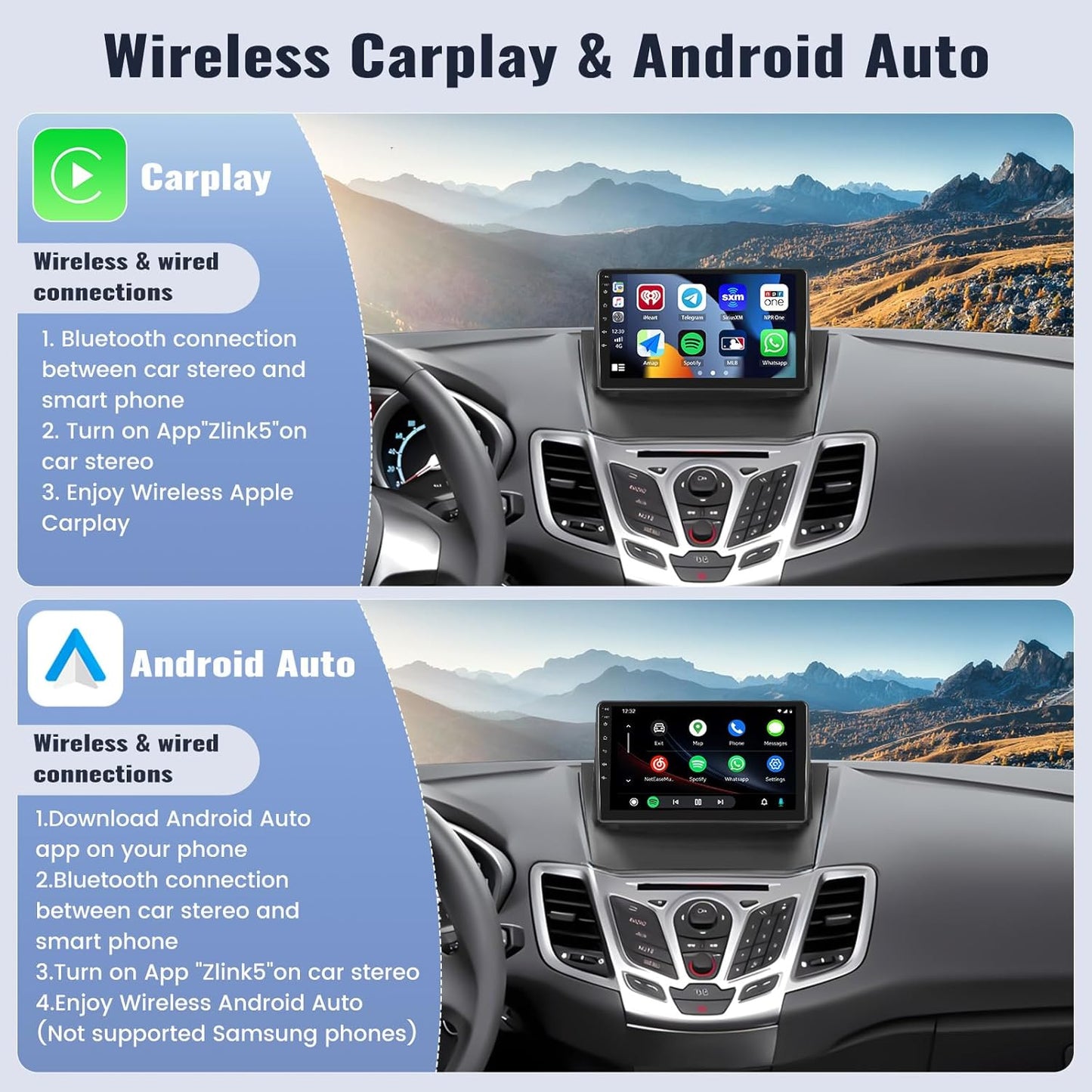 Android Car Stereo for Ford Fiesta 2009-2014 with Carplay Android, 9 inch Touchscreen, Backup Camera, GPS