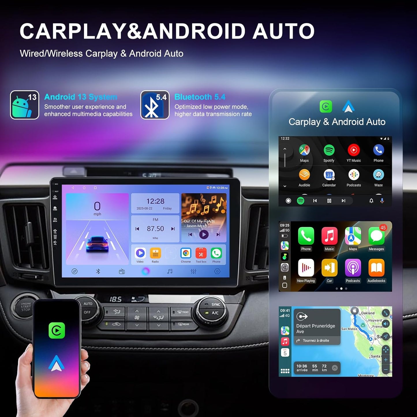 Car Radio Stereo for Toyota RAV4 2013-2018,10' Touchscreen, Wireless CarPlay & Android