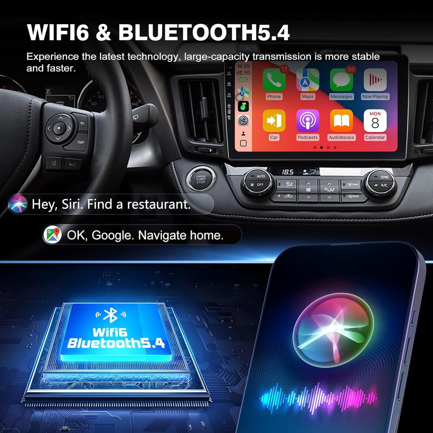 Car Radio Stereo for Toyota RAV4 2013-2018,10' Touchscreen, Wireless CarPlay & Android