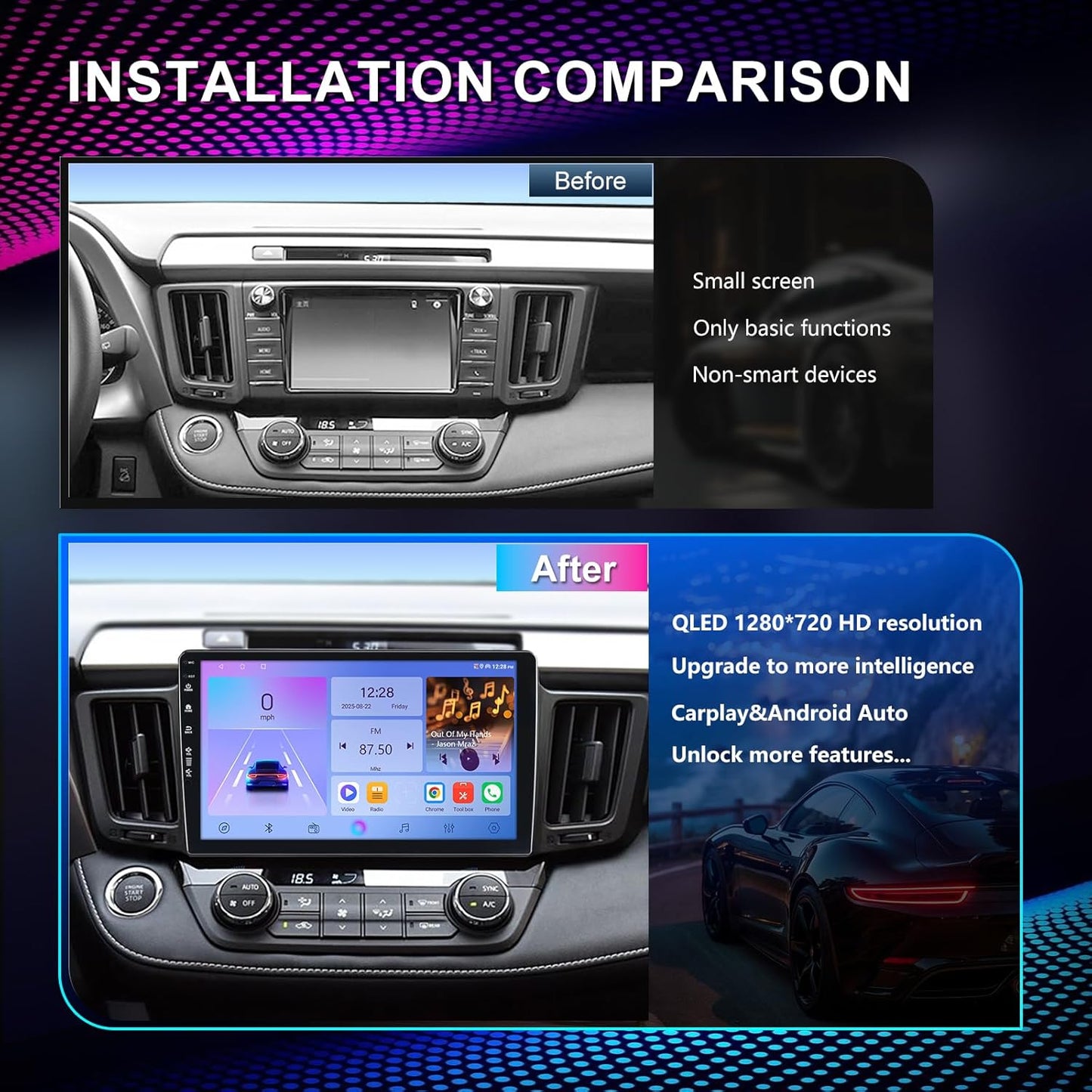 Car Radio Stereo for Toyota RAV4 2013-2018,10' Touchscreen, Wireless CarPlay & Android