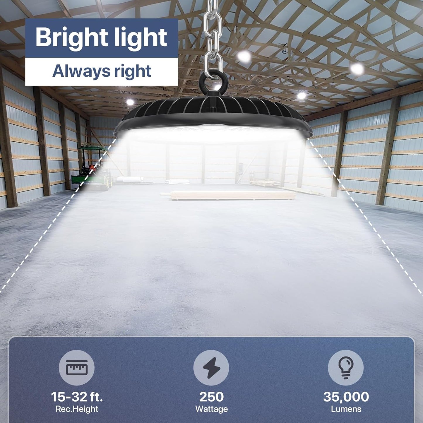 2-Pack 250W UFO LED Light with Plug & Play, 5000K IP65 Waterproof Shatterproof Lighting Fixture