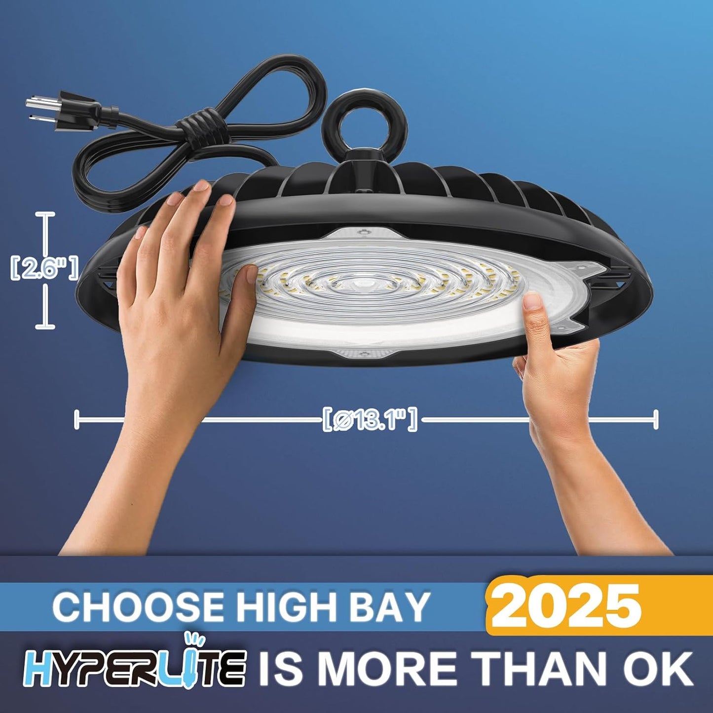2-Pack 250W UFO LED Light with Plug & Play, 5000K IP65 Waterproof Shatterproof Lighting Fixture