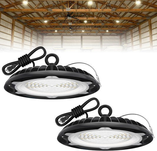 2-Pack 250W UFO LED Light with Plug & Play, 5000K IP65 Waterproof Shatterproof Lighting Fixture