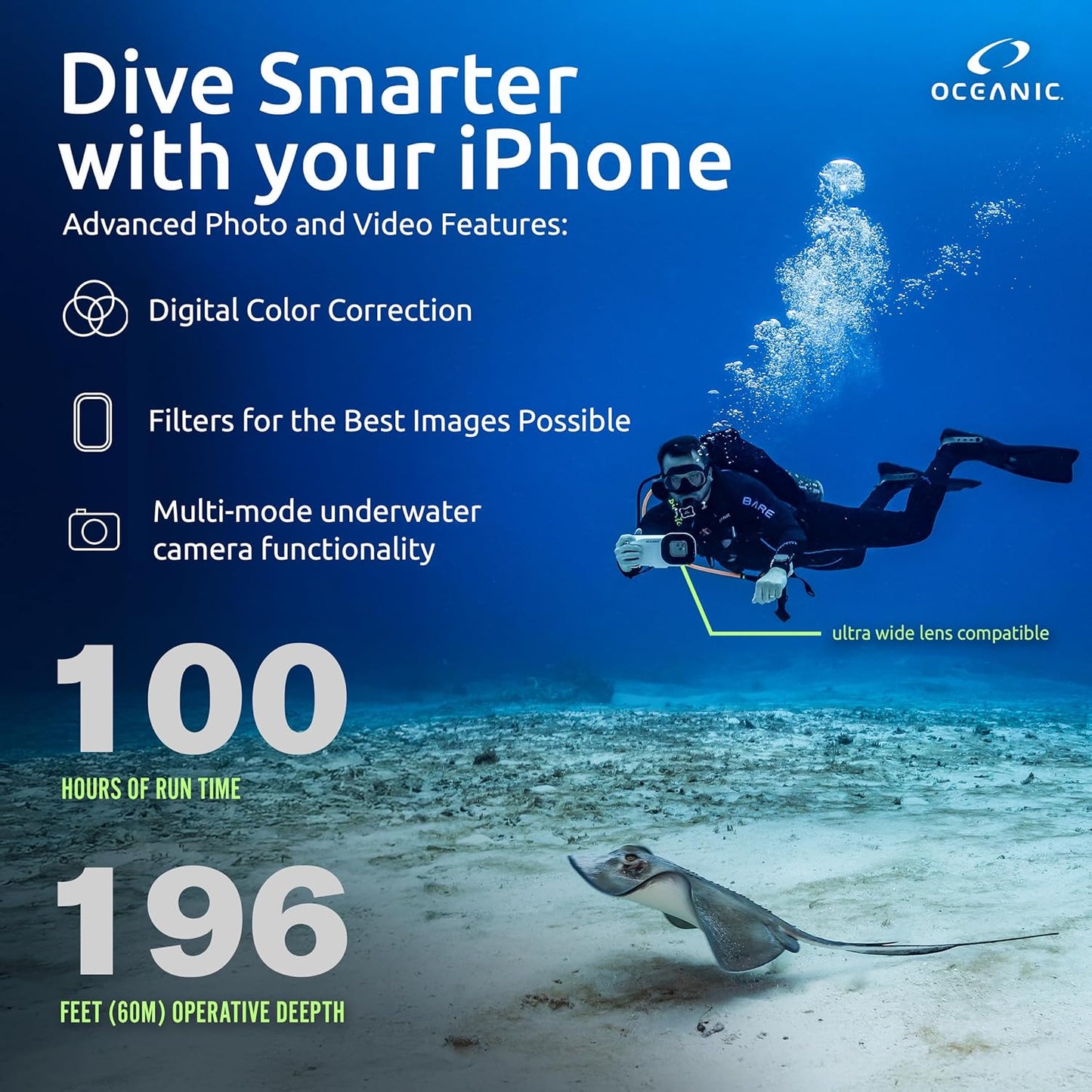 Phone Waterproof Case for Snorkeling & Diving,  Depth to 196ft &100h Run Time, Compatible with iOS 26