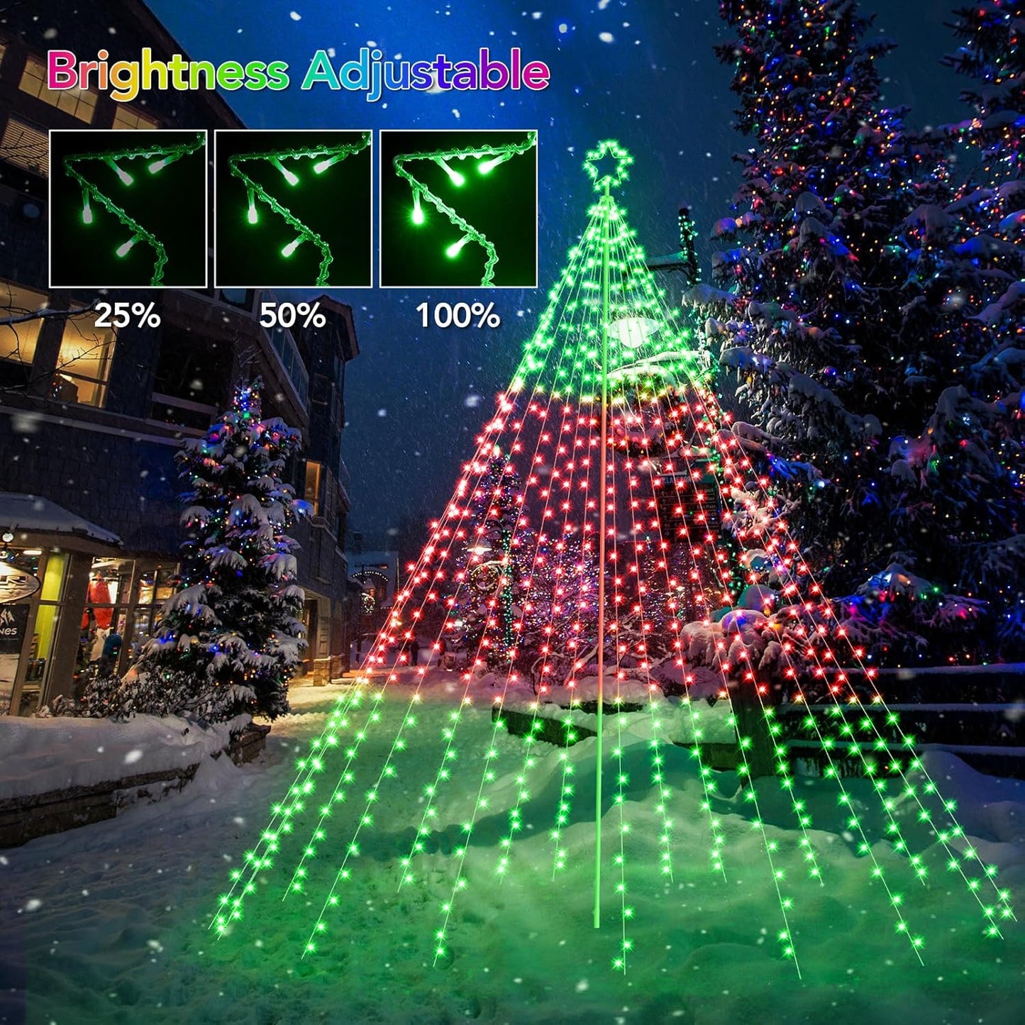 Smart Christmas Tree Lights LED, Remote & App Control Waterproof, Multiple Scene Modes Waterfall Lights w/ Pole