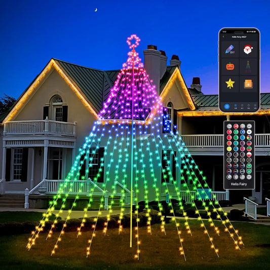 Smart Christmas Tree Lights LED, Remote & App Control Waterproof, Multiple Scene Modes Waterfall Lights w/ Pole