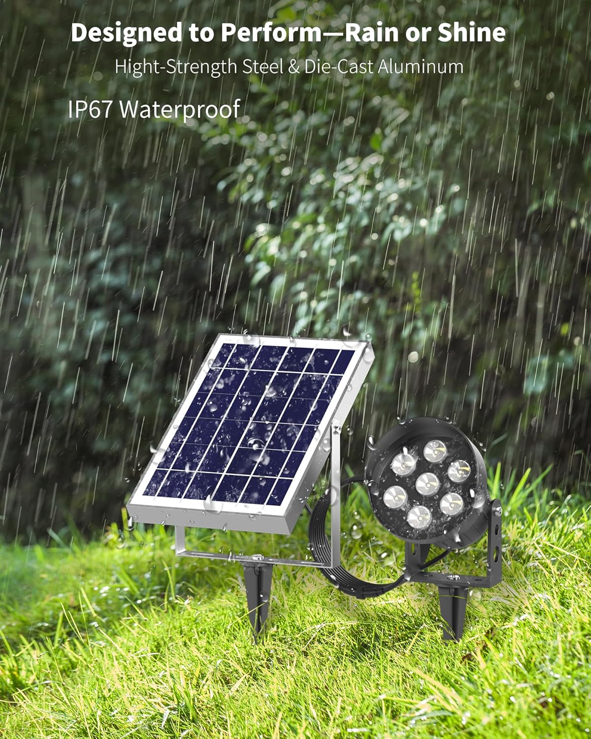 Solar Spot Lights Outdoor, RGB Color Changing with 8 Lighting Modes, Waterproof, 9.8ft Cable