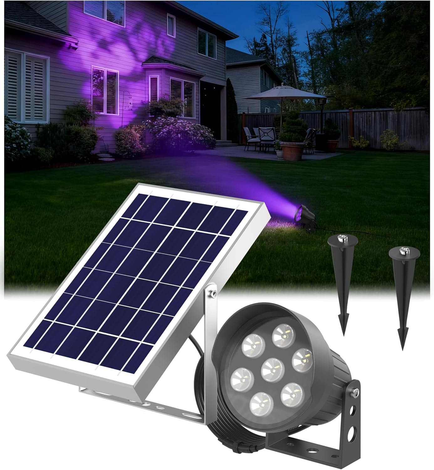 Solar Spot Lights Outdoor, RGB Color Changing with 8 Lighting Modes, Waterproof, 9.8ft Cable