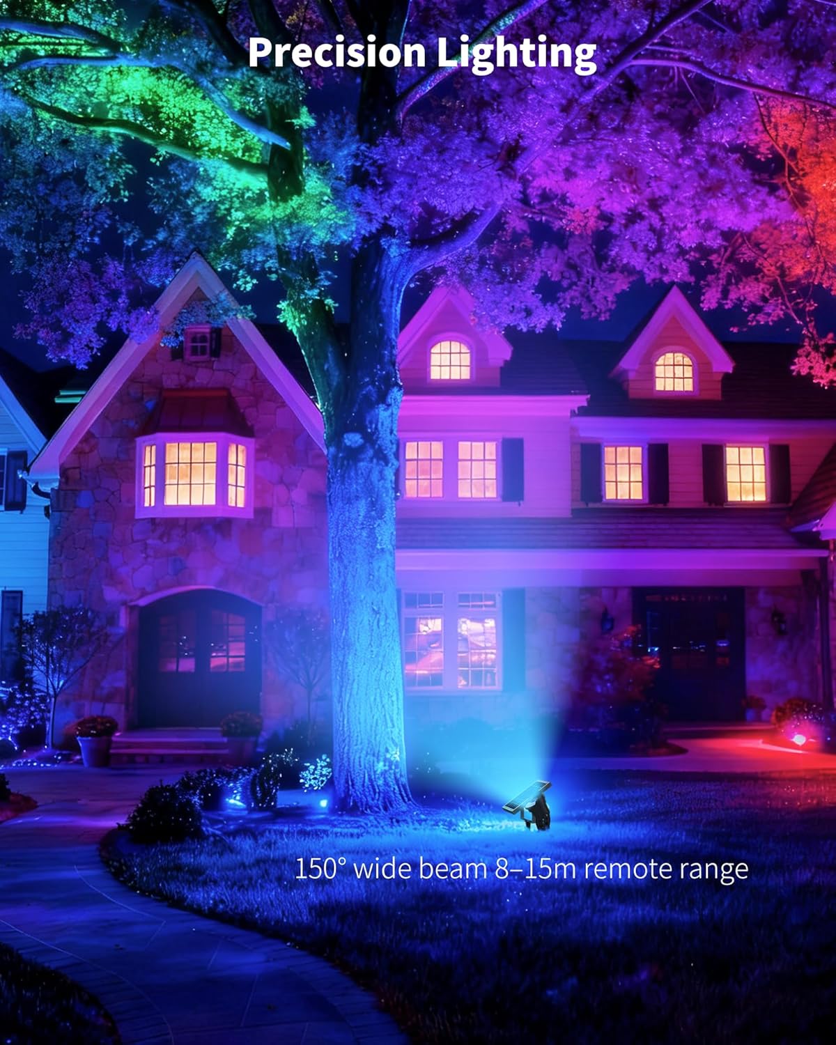 Solar Spot Lights Outdoor, RGB Color Changing with 8 Lighting Modes, Waterproof, 9.8ft Cable