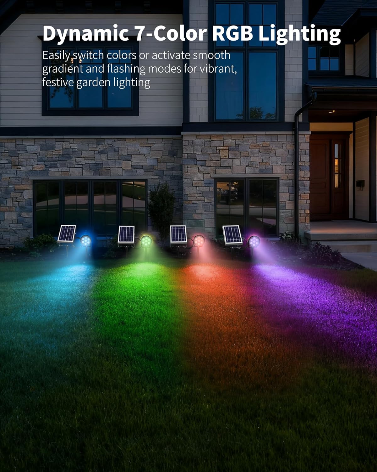 Solar Spot Lights Outdoor, RGB Color Changing with 8 Lighting Modes, Waterproof, 9.8ft Cable