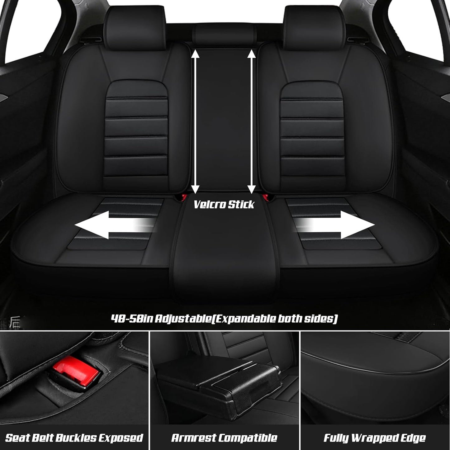 Full Set for Fiat 500e Seat Covers 2013-2026, Waterproof Nappa Leather, with Pillow, Anti-Slip, (Black & Red)