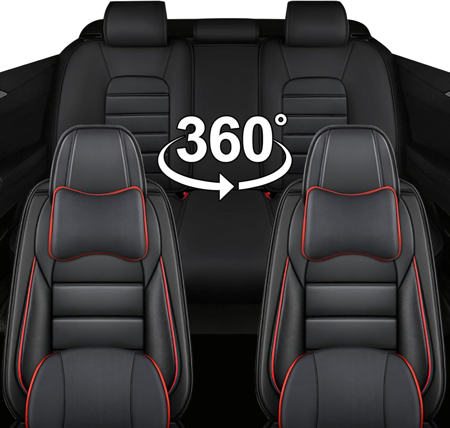 Full Set for Fiat 500e Seat Covers 2013-2026, Waterproof Nappa Leather, with Pillow, Anti-Slip, (Black & Red)