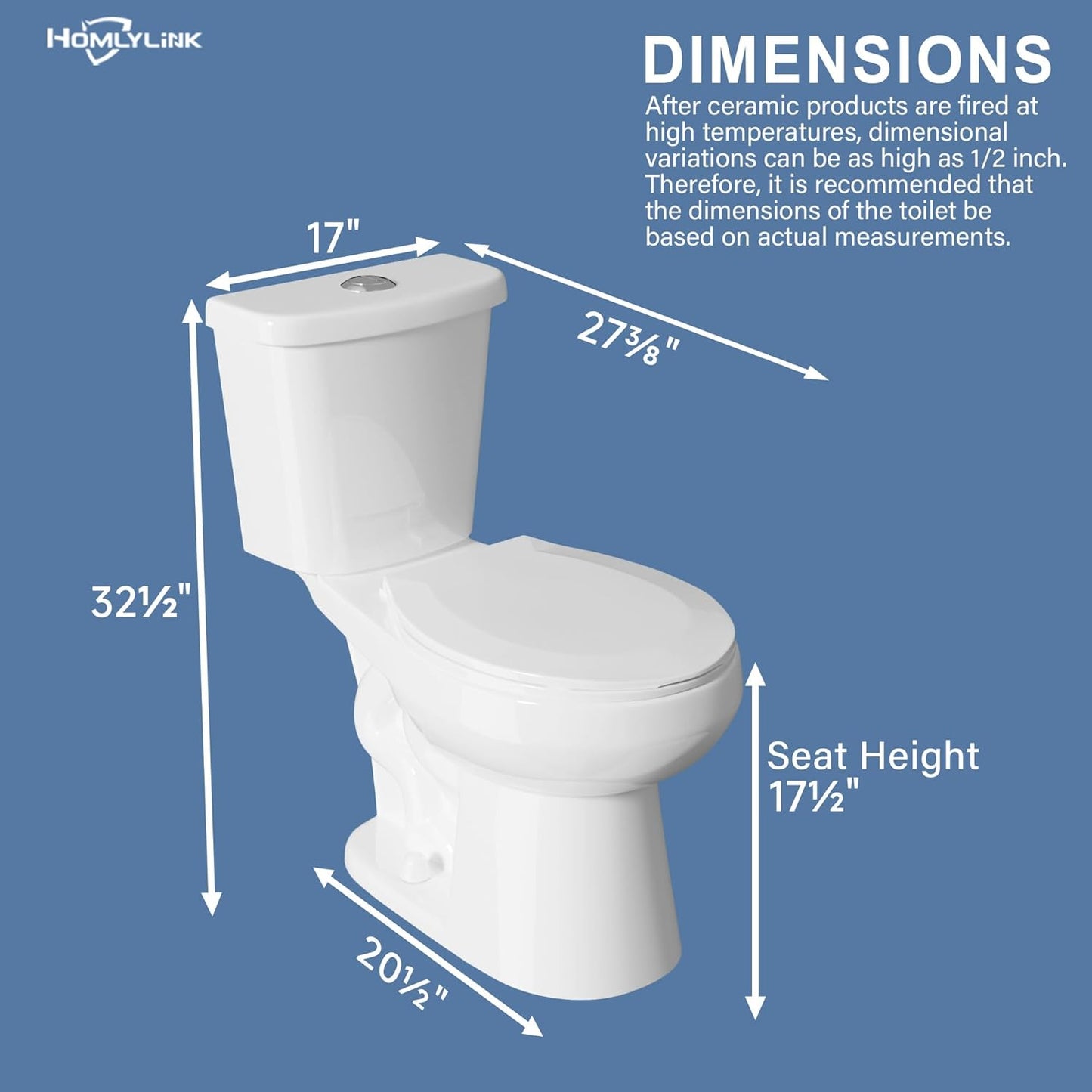 17 Inch Compact Tall Toilet for Seniors, Seat Height 17.5',Two Piece Dual Flush, White
