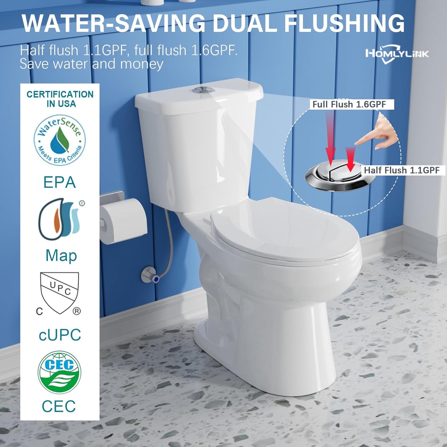 17 Inch Compact Tall Toilet for Seniors, Seat Height 17.5',Two Piece Dual Flush, White