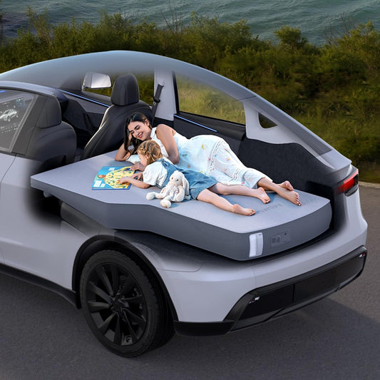 Tesla Model Y/Juniper Auto-Level TPU Backseat Mattress, 7.5’’ Thick Solid Foam Full Size Bed, Built-in Pump
